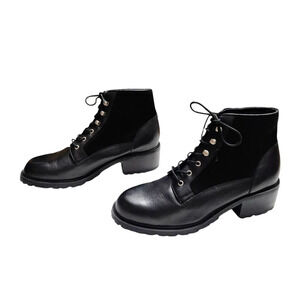 Jones New York Sport‎ Women Sz 10 Black Leather Chunky Heel Lace-up Ankle Bootie